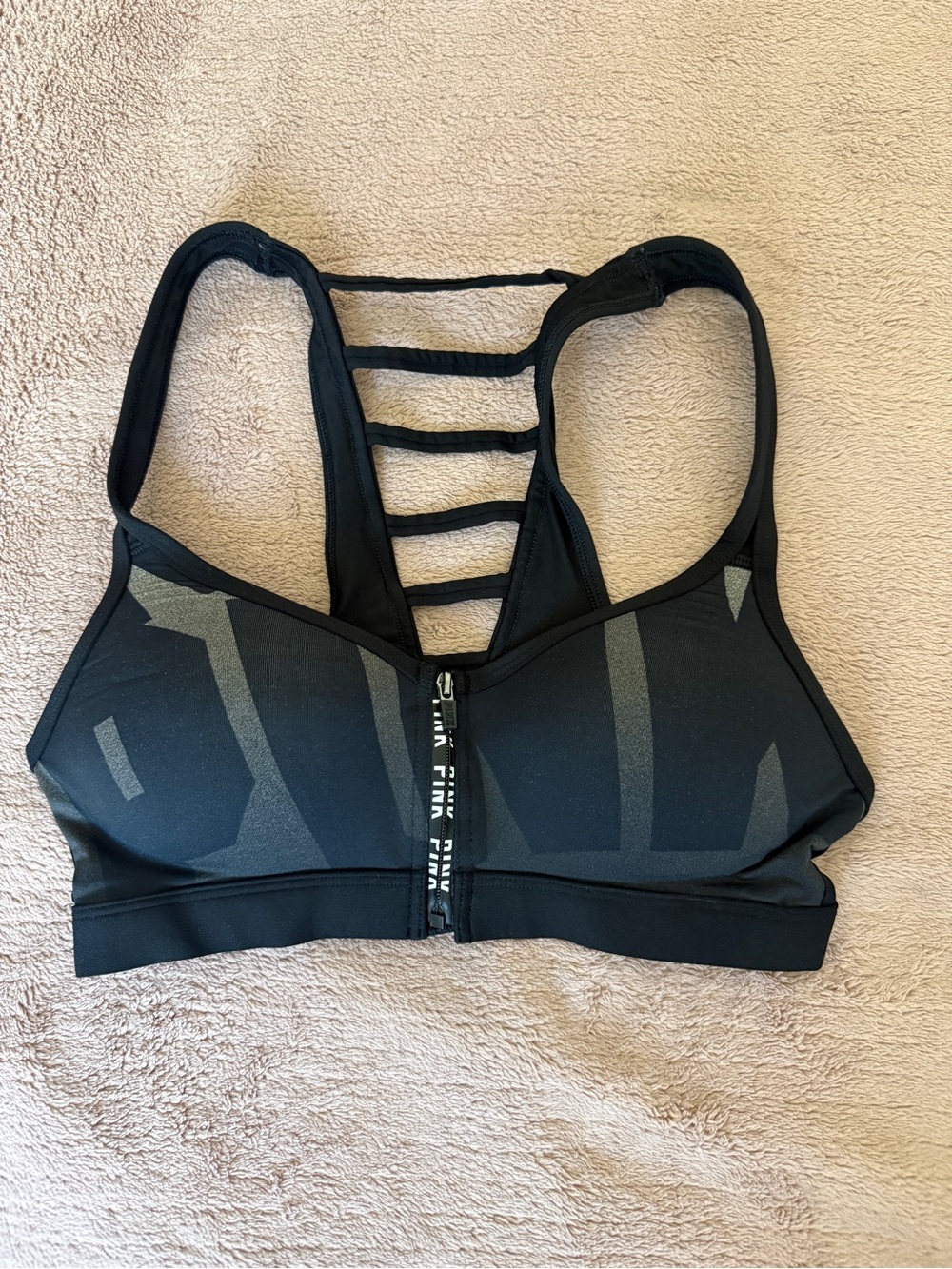 Victoria's Secret Black Front-Zip Strappy Sports Bra Size XS